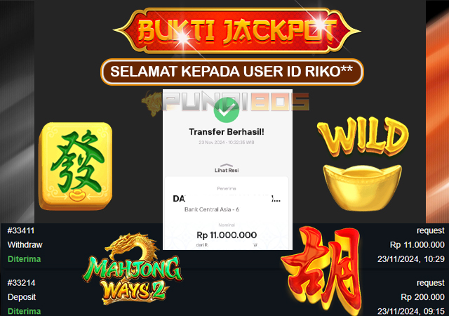 Selamat Kepada ID RIKO** JP 11jt di mahjong ways 2