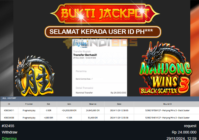 Selamat Kepada ID PH*** berhasil JP 24jt