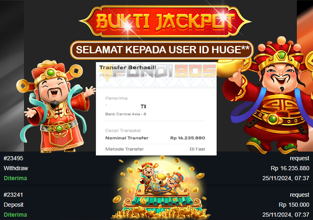 Selamat Kepada ID HUGE** berhasil JP 16jt