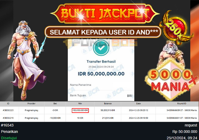 Selamat Kepada ID AND*** berhasil mendapatkan jp 50jt