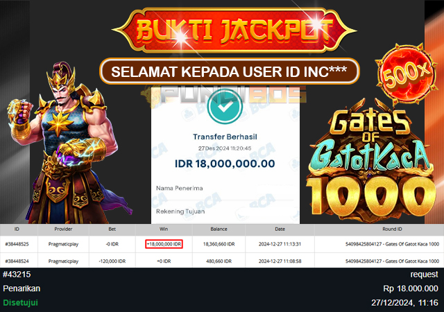 Selamat Kepada ID INC*** Berhasil JP 18jt