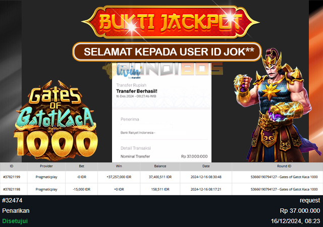 Selamat Kepada ID JOK*** Berhasil mendapatkan jackpot