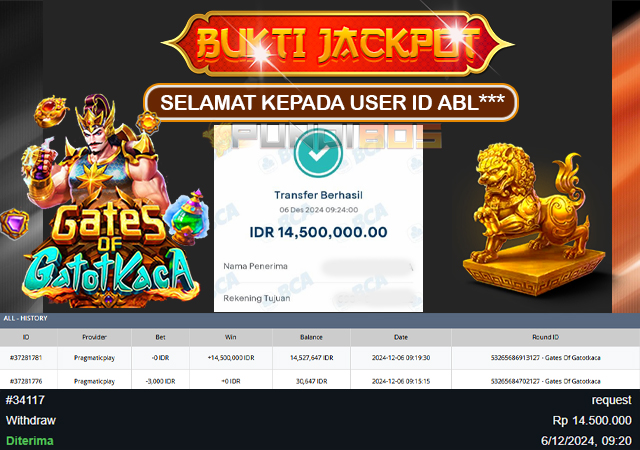 Selamat Kepada ID ABL*** JP 14.500.000