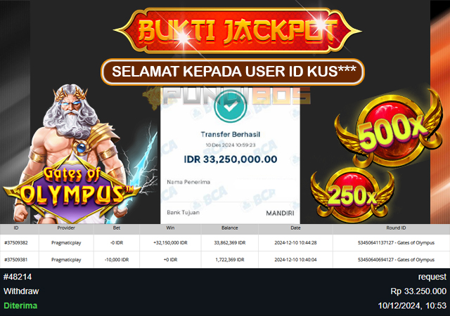 Selamat Kepada ID KUS*** JP 33jt