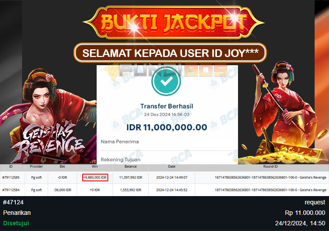 Selamat Kepada ID JOY*** Berhasil JP 11jt