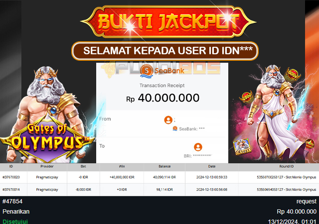 Selamat Kepada ID IDN*** berhasil mendapatkan JP 40jt