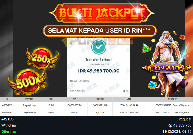 Selamat Kepada ID RIN*** JP 50jt LUNAS