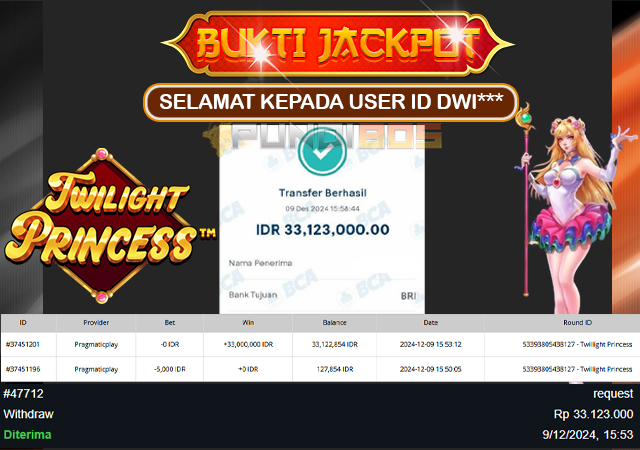 Selamat Kepada ID DWI*** Berhasil JACKPOT 33jt