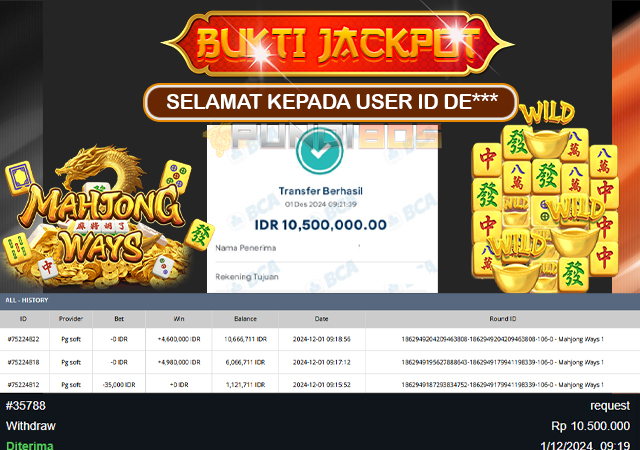 Selamat Kepada ID DE*** JP 10jt