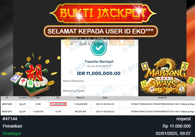 Selamat Kepada ID EKO*** Berhasil JP