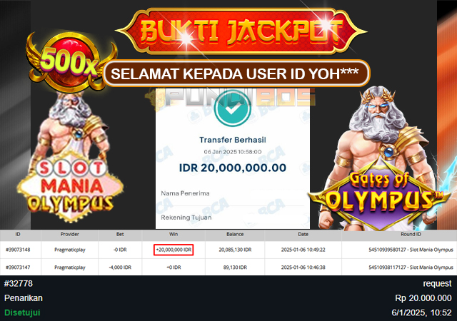 Selamat Kepada ID YOH*** Berhasil JP 20jt