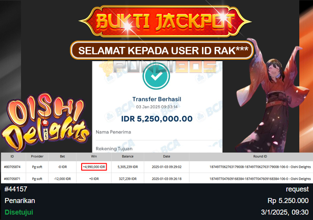 Selamat Kepada ID RAK*** Berhasil Mendapatkan Jackpot